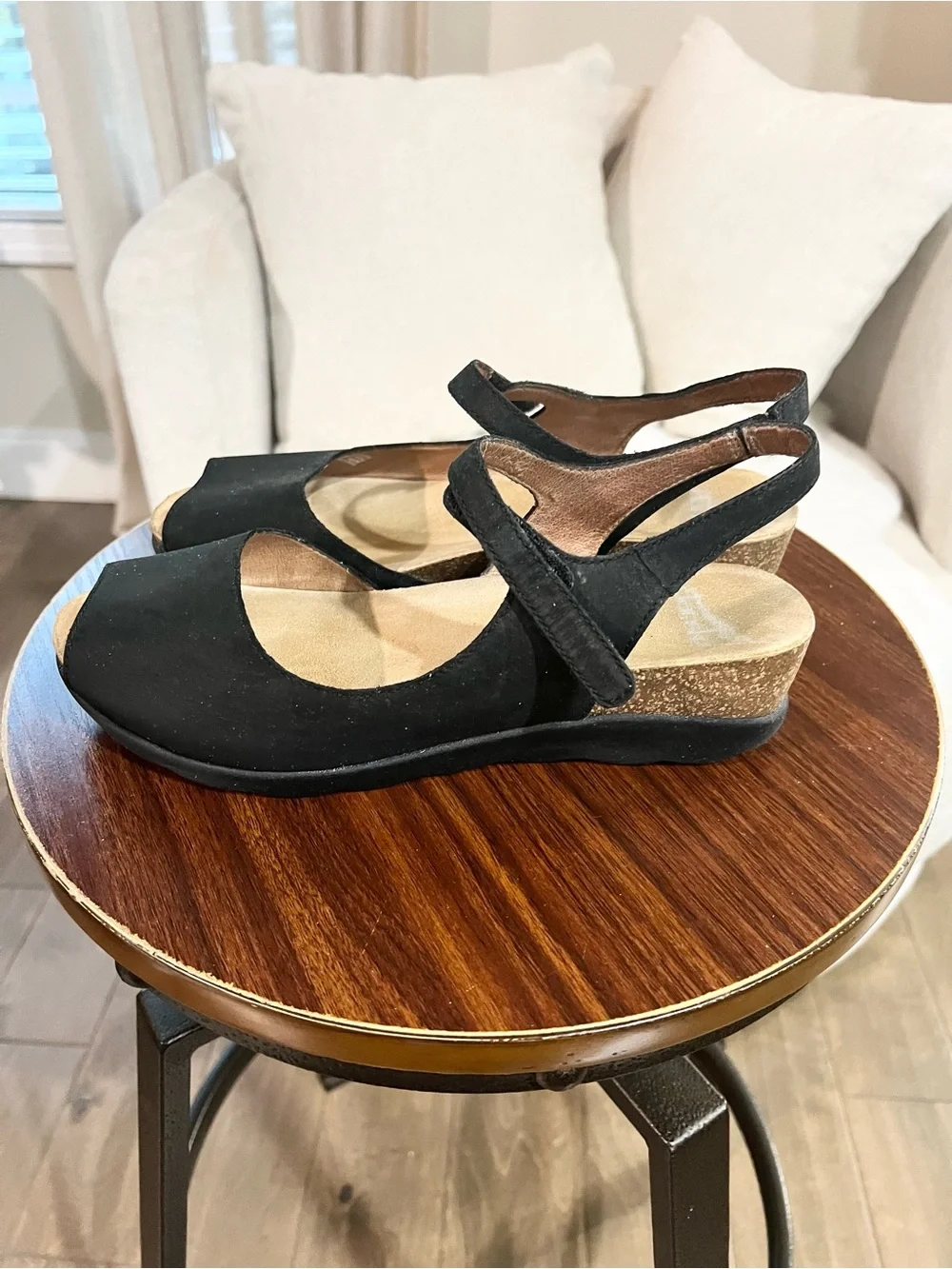 Dansko Black Peep Toe Comfort Wedge Sandals Ankle Strap Women’s  - Size EU 40